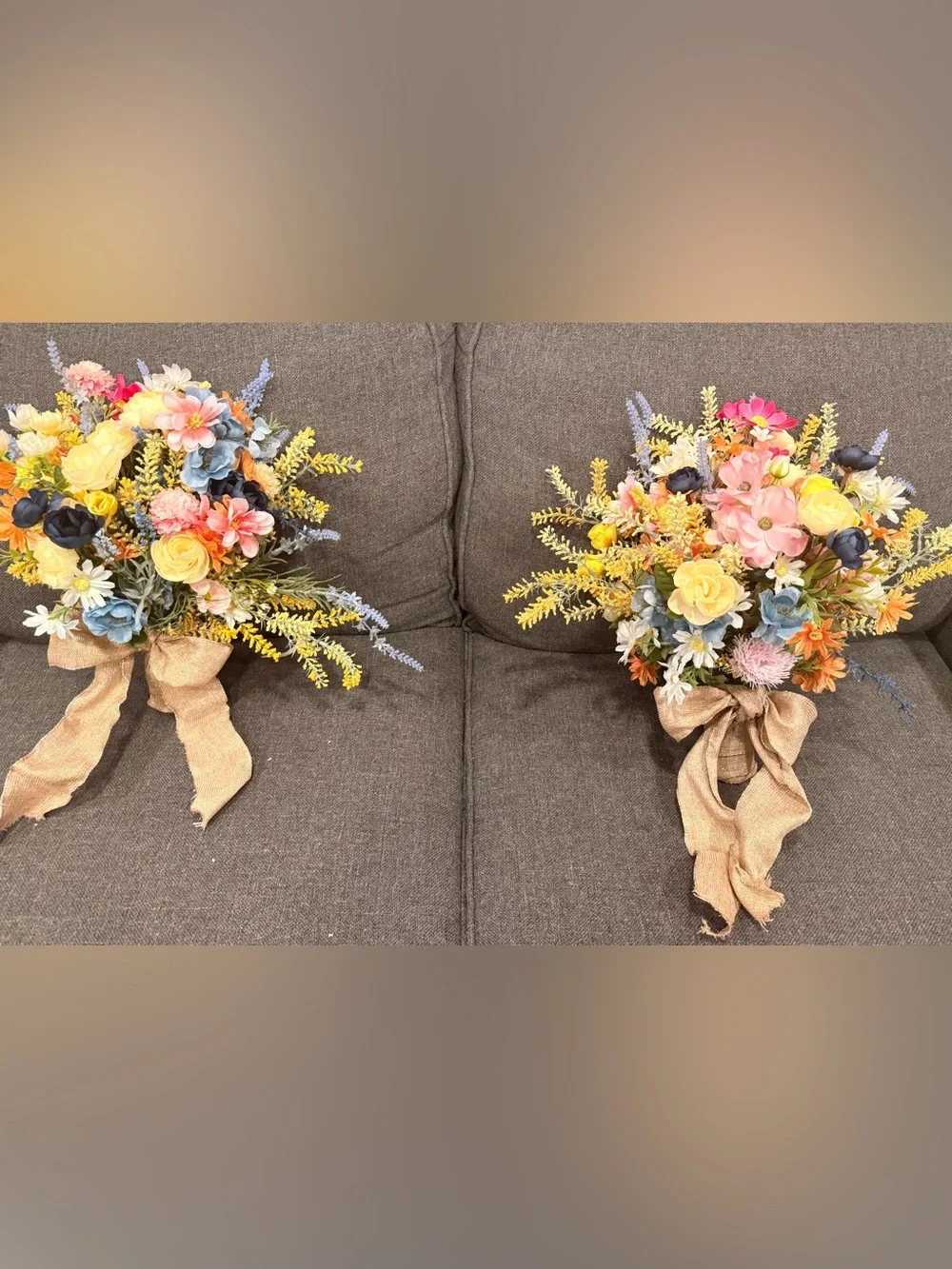 2-Elegant Mixed Artificial Floral Bouquets in Yellow, Navy, Pink & Blue